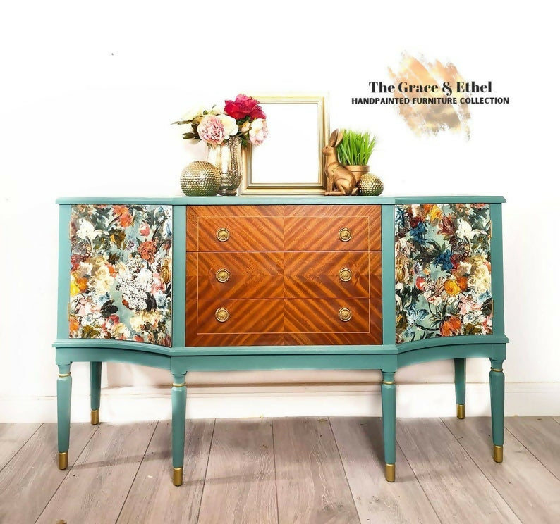 Vintage upcycled strongbow sideboard, teal buffet, drinks cabinet, sideboard