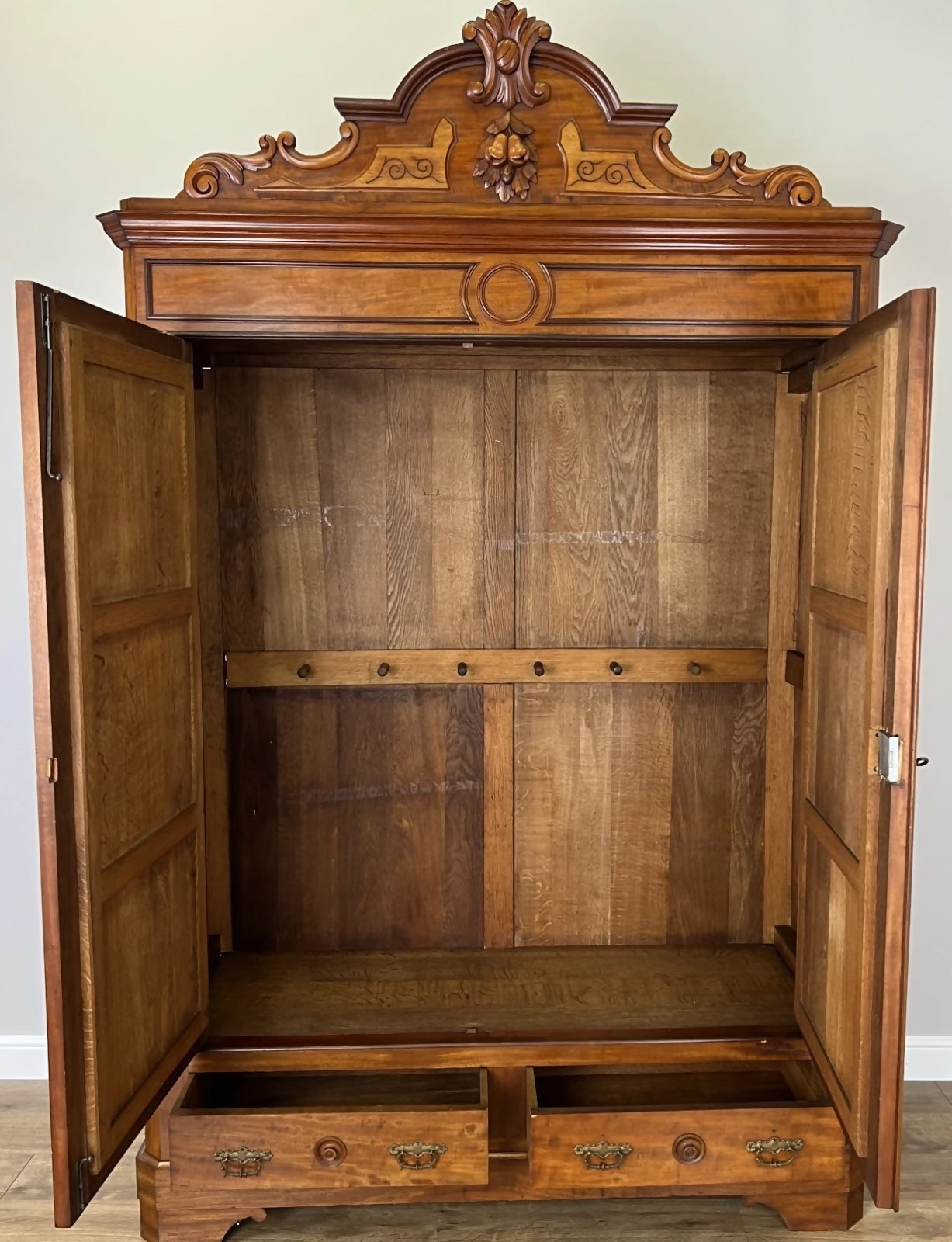 Wardrobe Antique French Mahogany Two Door Carved Mirrored Armoire LOT 6164