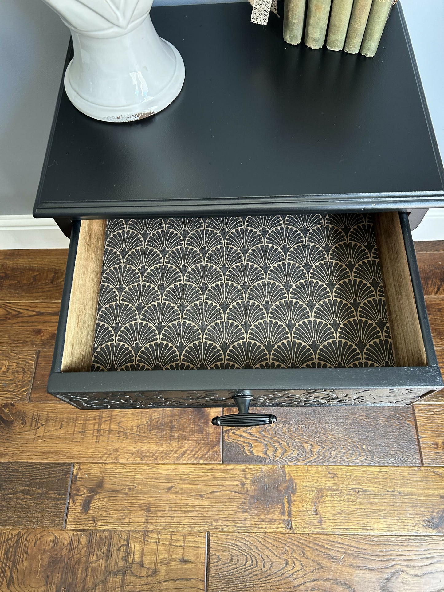 Elegantly restyled Black small occasional chest of drawers