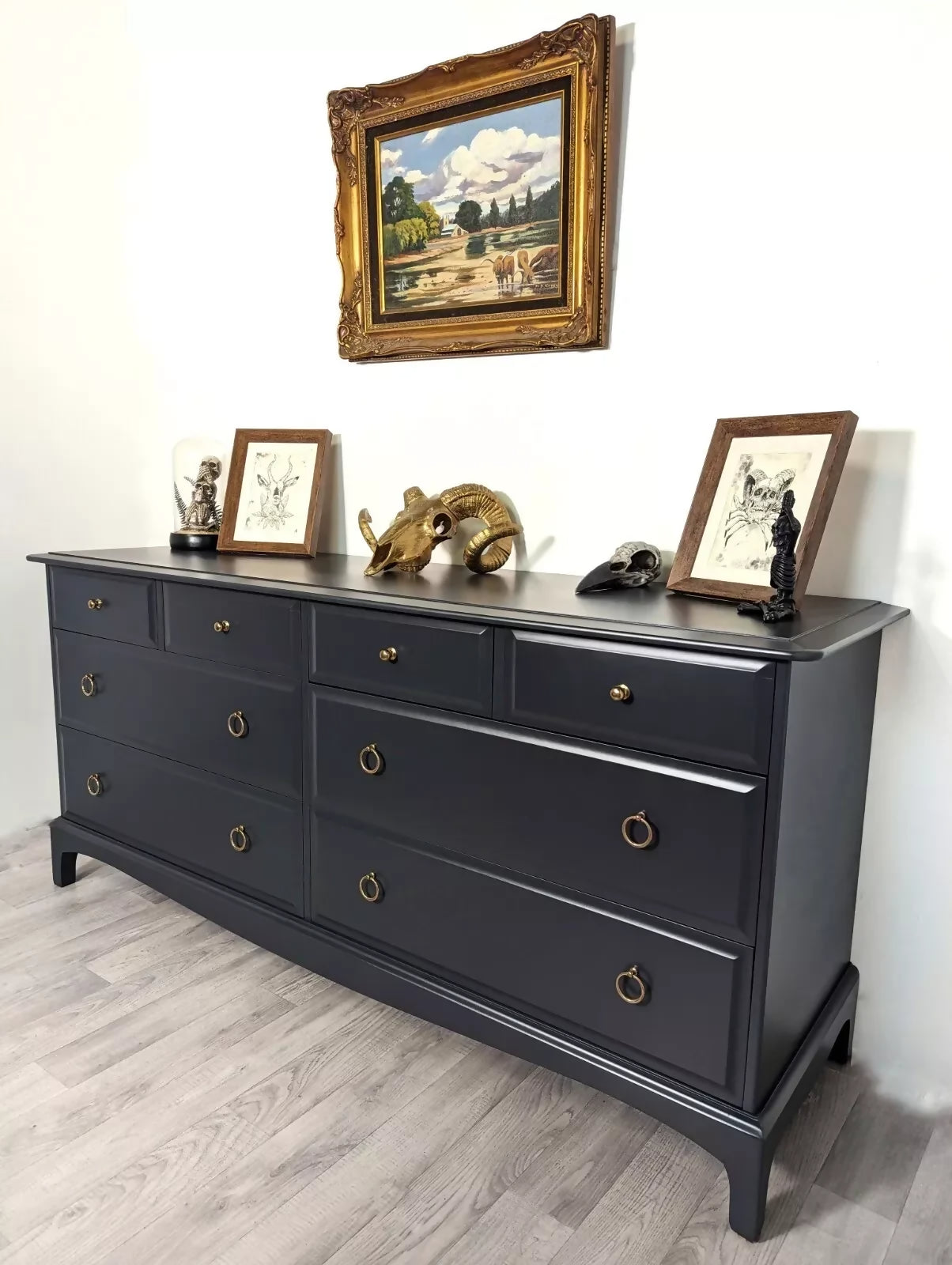 Stag Minstrel Captains Chest, Solid Wood, Eight Drawers, Grey Chest of drawers