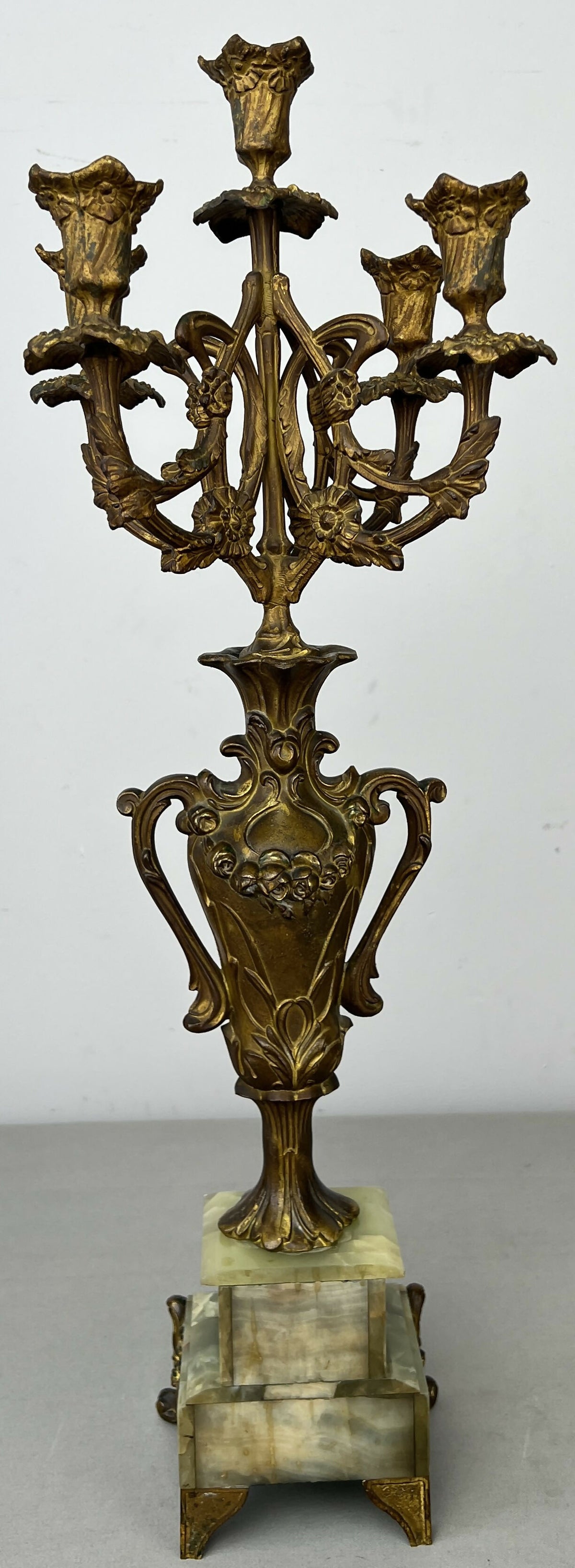 Candelabra Antique French Style Brass Marble Five Arm Candle Holder LOT 6488