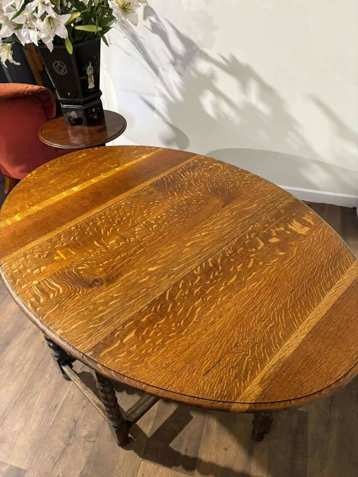 Vintage Oak Gateleg Dining Table On Barley Twist Supports