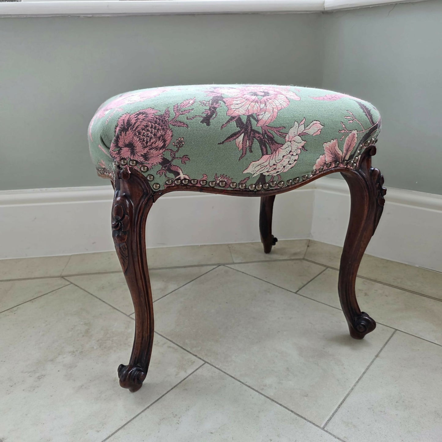 Stool, Rosewood, Fully Reupholstered in House of Hackney 'Atemis'.