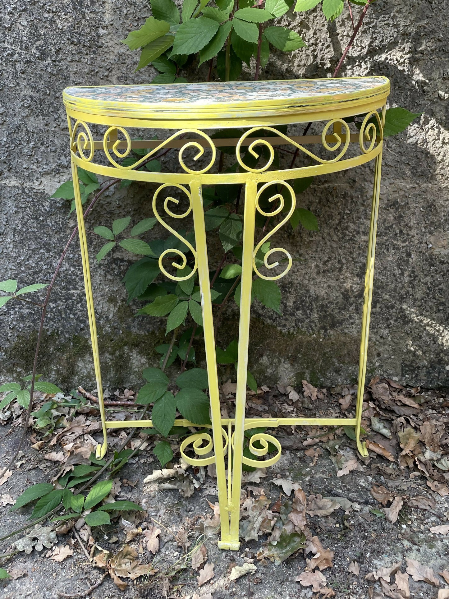 yellow half moon plant stand 1