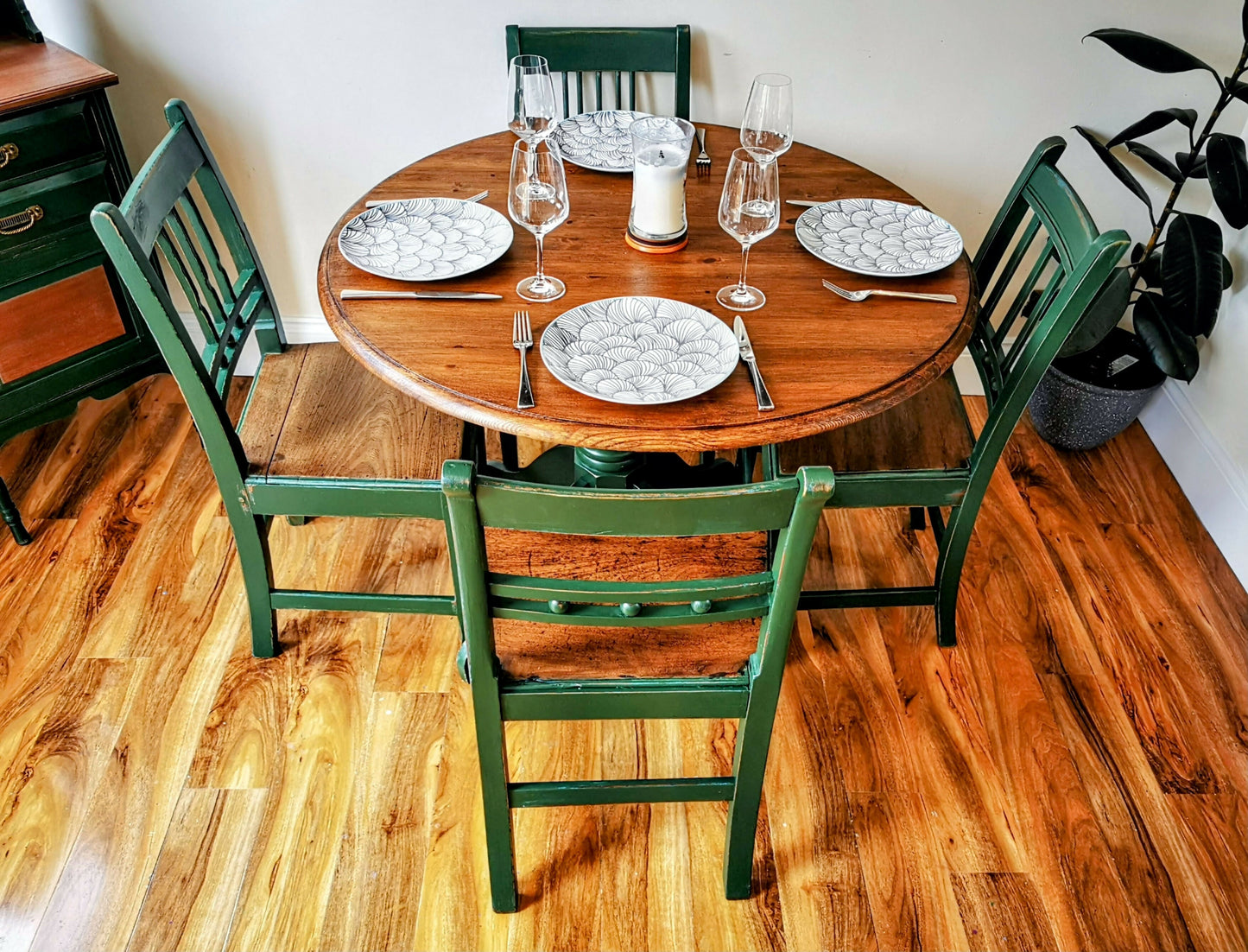 Upcycled Pine Dining Table with 4 Vintage Oak Chairs