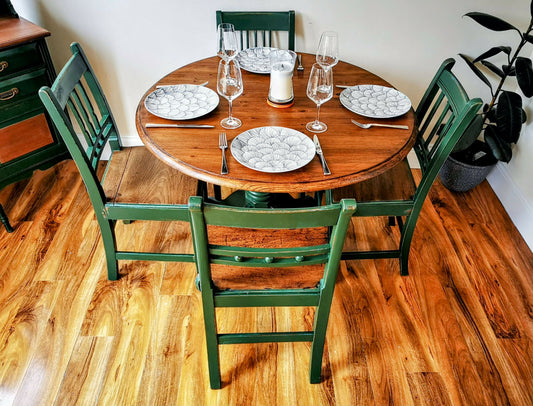 Upcycled Pine Dining Table with 4 Vintage Oak Chairs