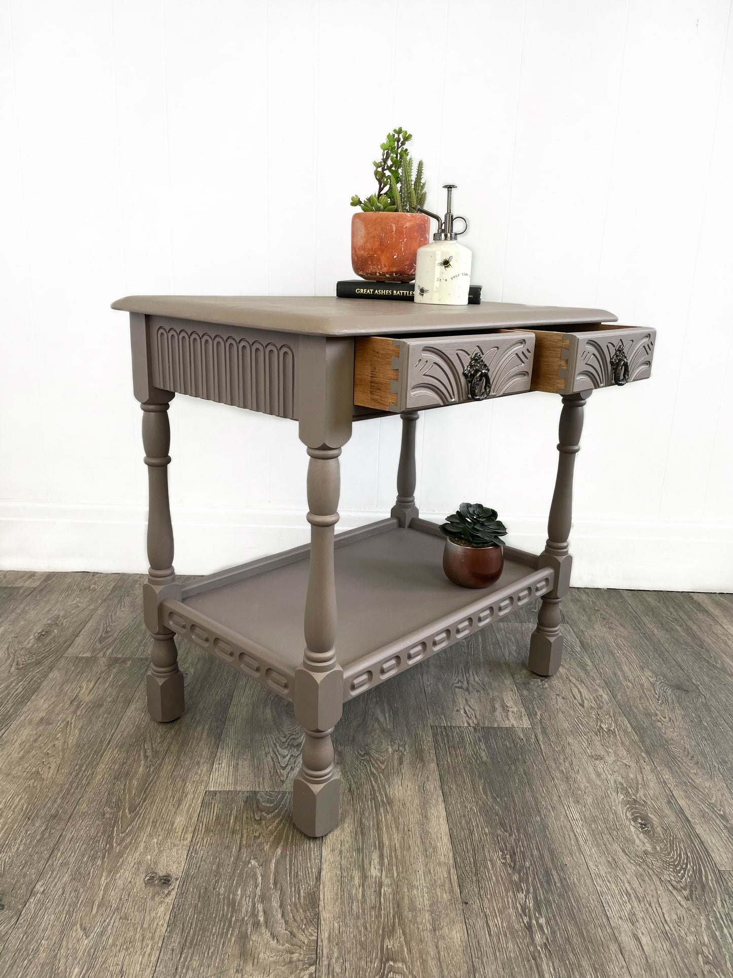 Beige Priory Two Drawer Console Table With Shelf