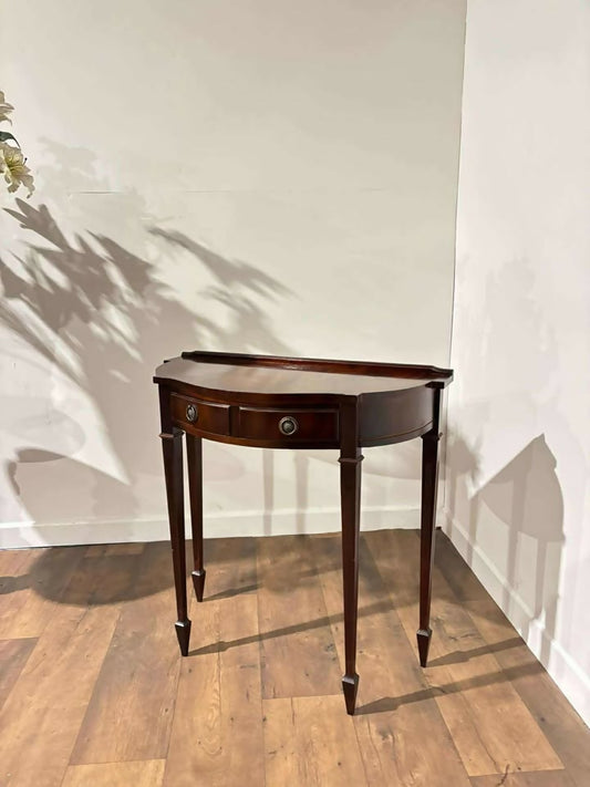 Reproduction Serpentine Front Two-Drawer Demi-Lune Side Table