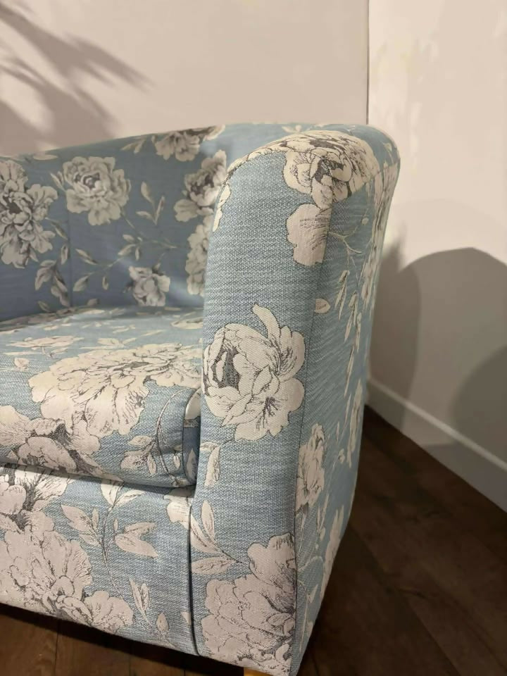 Contemporary Blue Patterned Upholstered Tub Chair