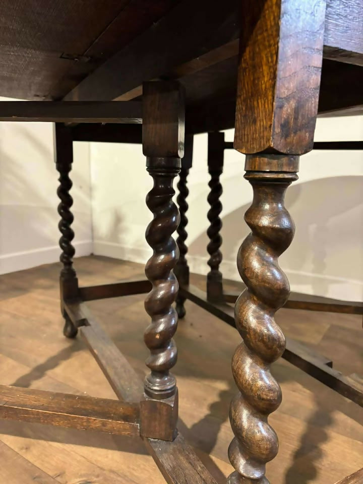 Vintage Oak Gateleg Dining Table On Barley Twist Supports