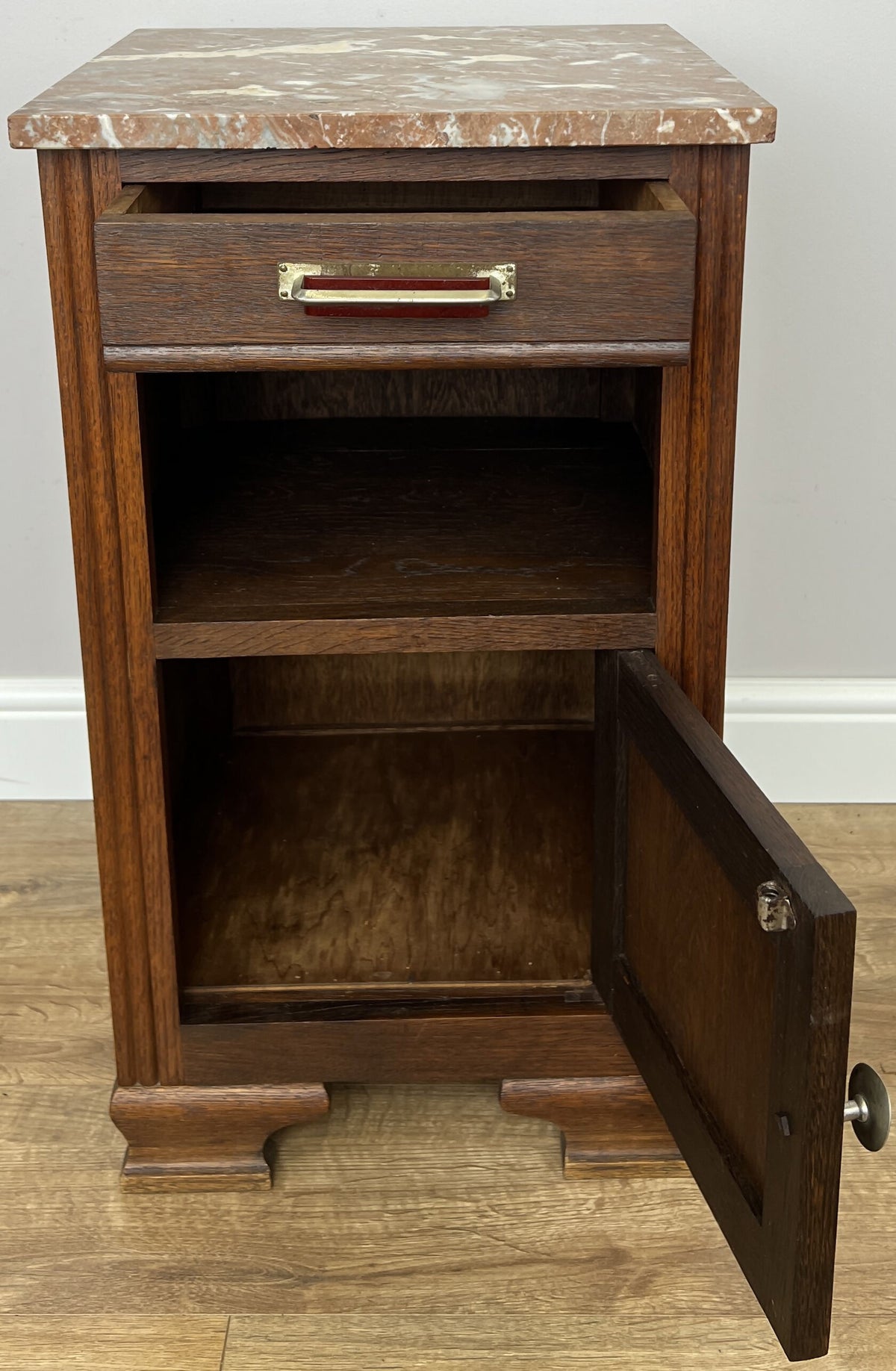 Bedside Table Antique French Style Oak Carved Marble Top Cabinet LOT 6601