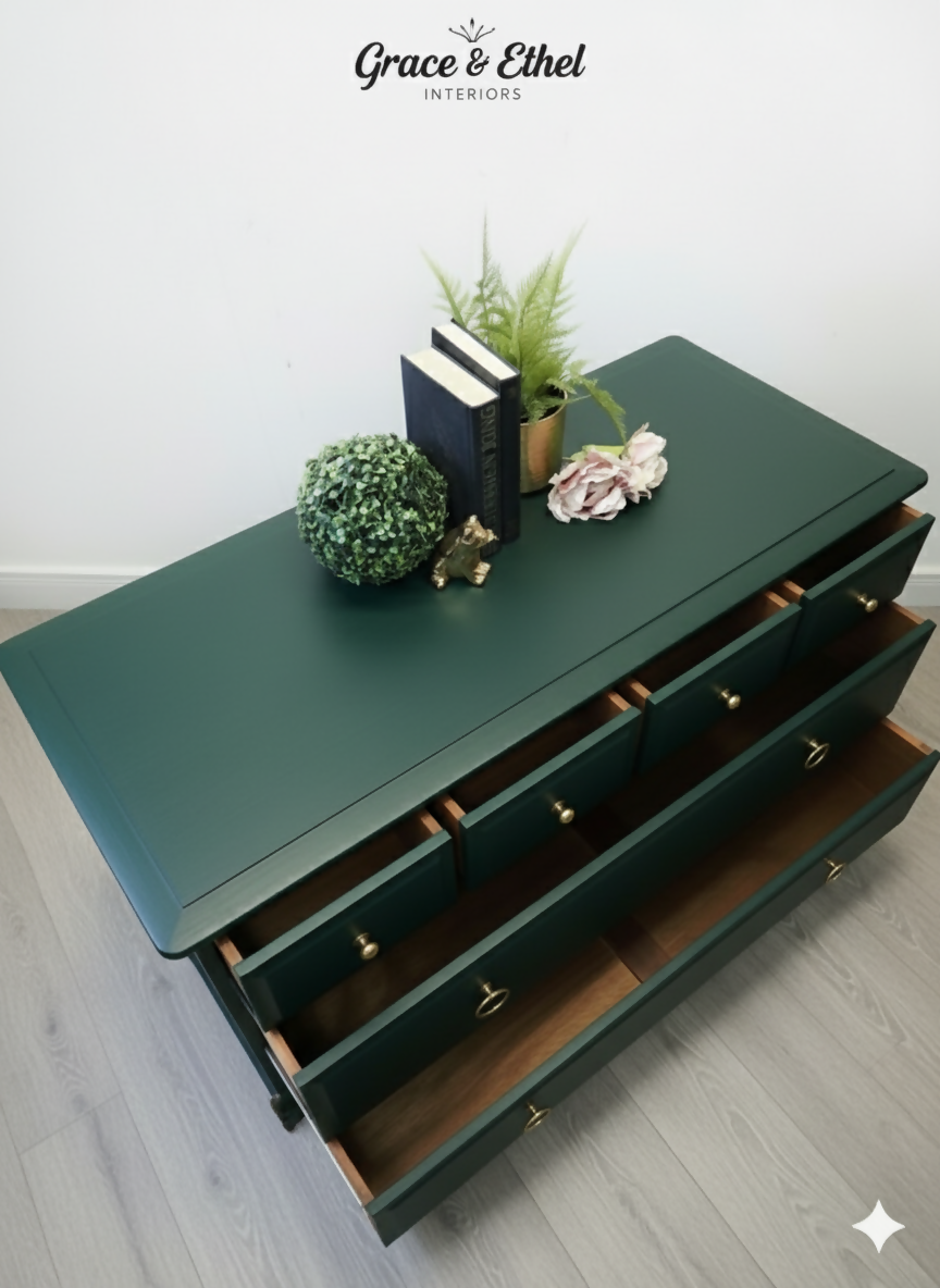 Stag minstrel chest of drawers in dark green