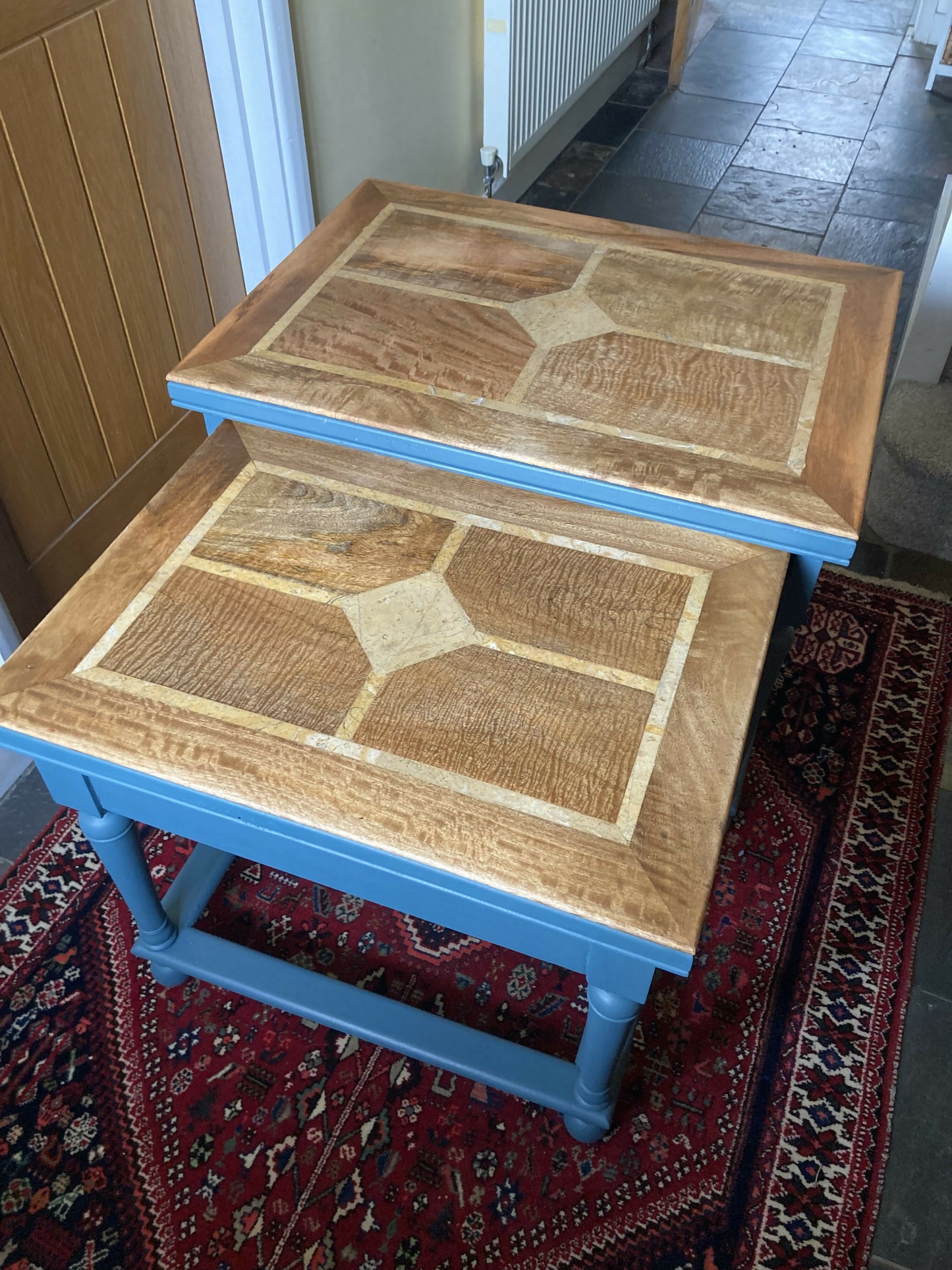 Solid Oak Inlaid Table Nest of 2