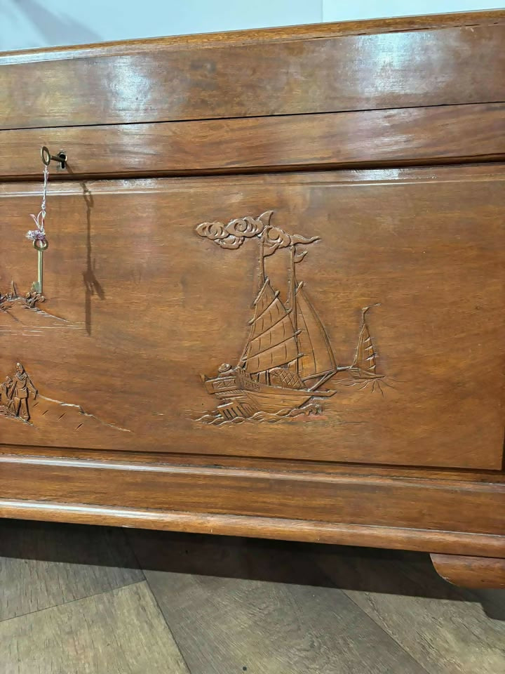 Oriental Carved Camphor Wood Blanket Box