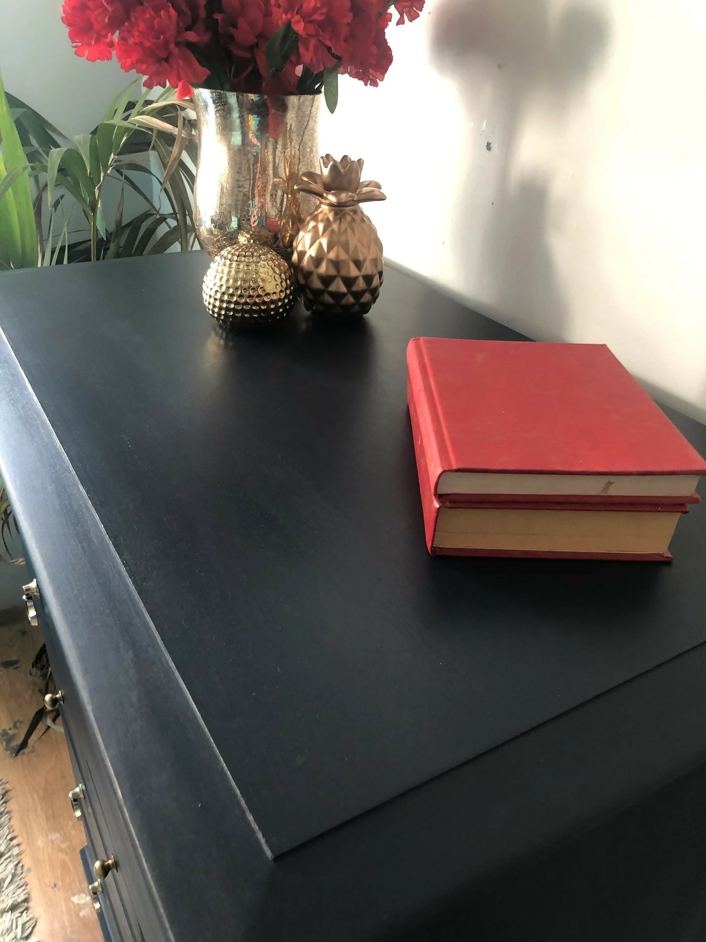 stag navy tall boy chest of drawers