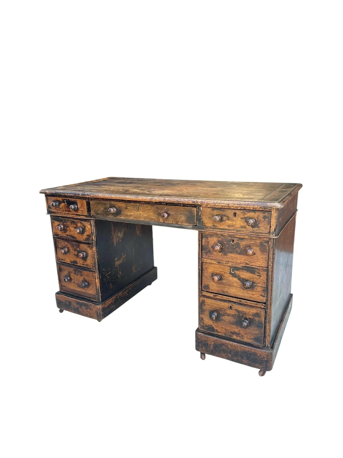 Vintage Victorian distressed office pedestal desk