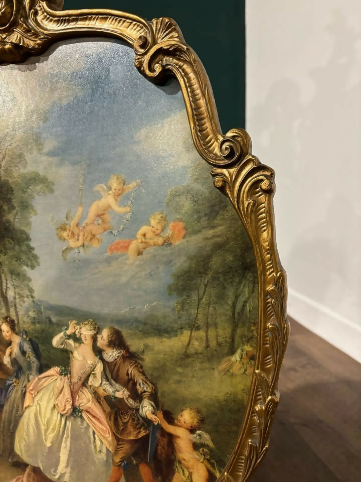 Antique Style Reproduction Painted Gilt Fire Screen2