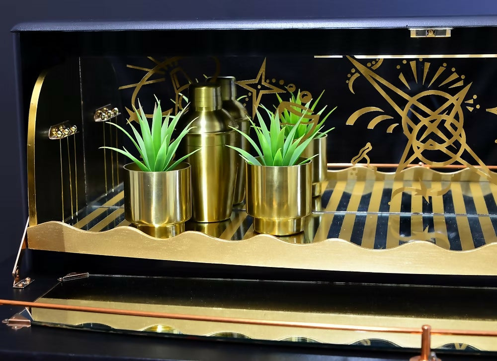 "Diamonte' Burr Walnut Cocktail Cabinet, Vintage 1950 Narrow Drinks Cocktail Cabinet