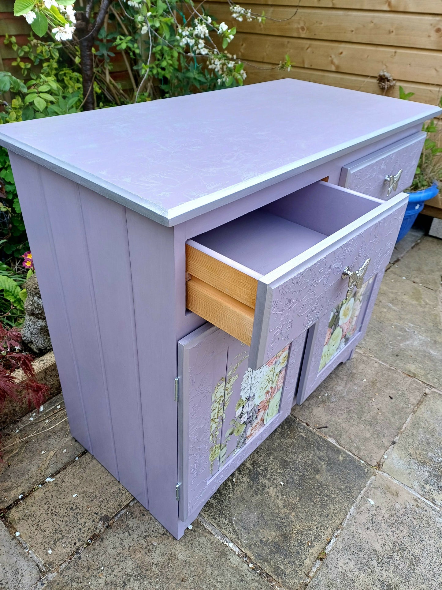 Upcycled Lilac and Silver Floral Cupboard