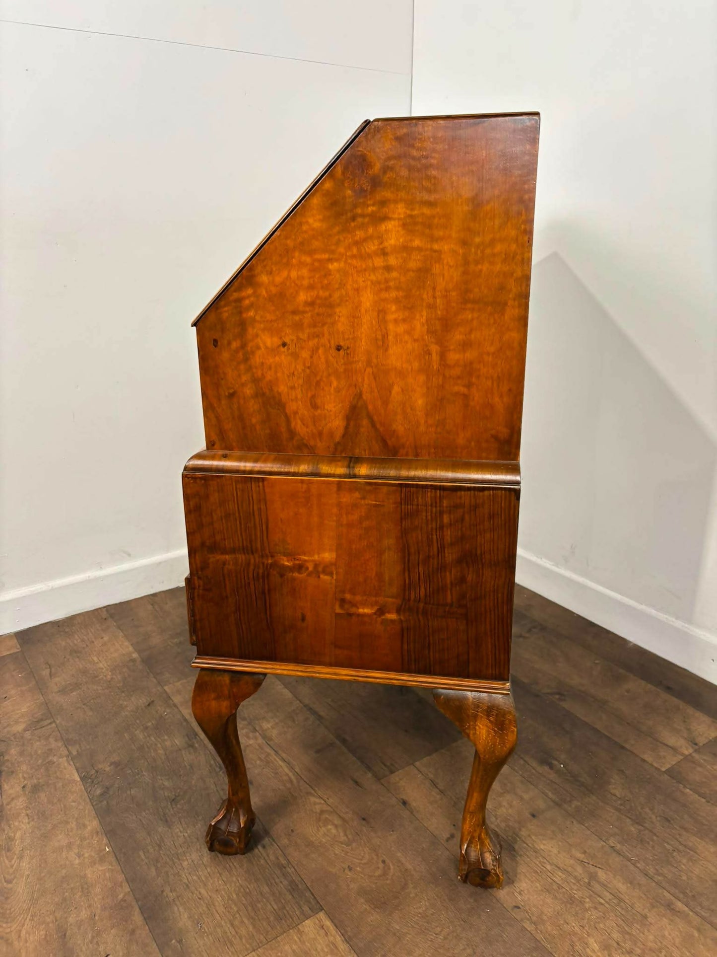 Vintage Walnut Veneer Waterfall Bureau on Claw & Ball Feet