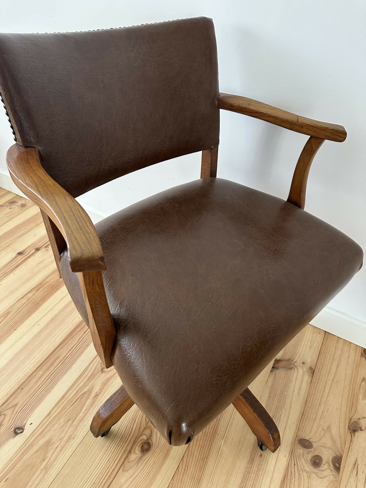 Antique Oak Captain's Swivel Chair, Edwardian Vintage Office Desk Chair, Period Revolving Chair, Victorian Study Seat, Home Office Furniture
