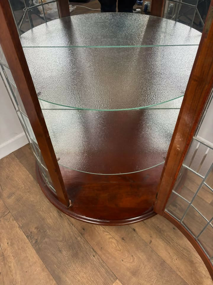 Vintage Mahogany Bow Fronted Display Cabinet with Leaded Glass