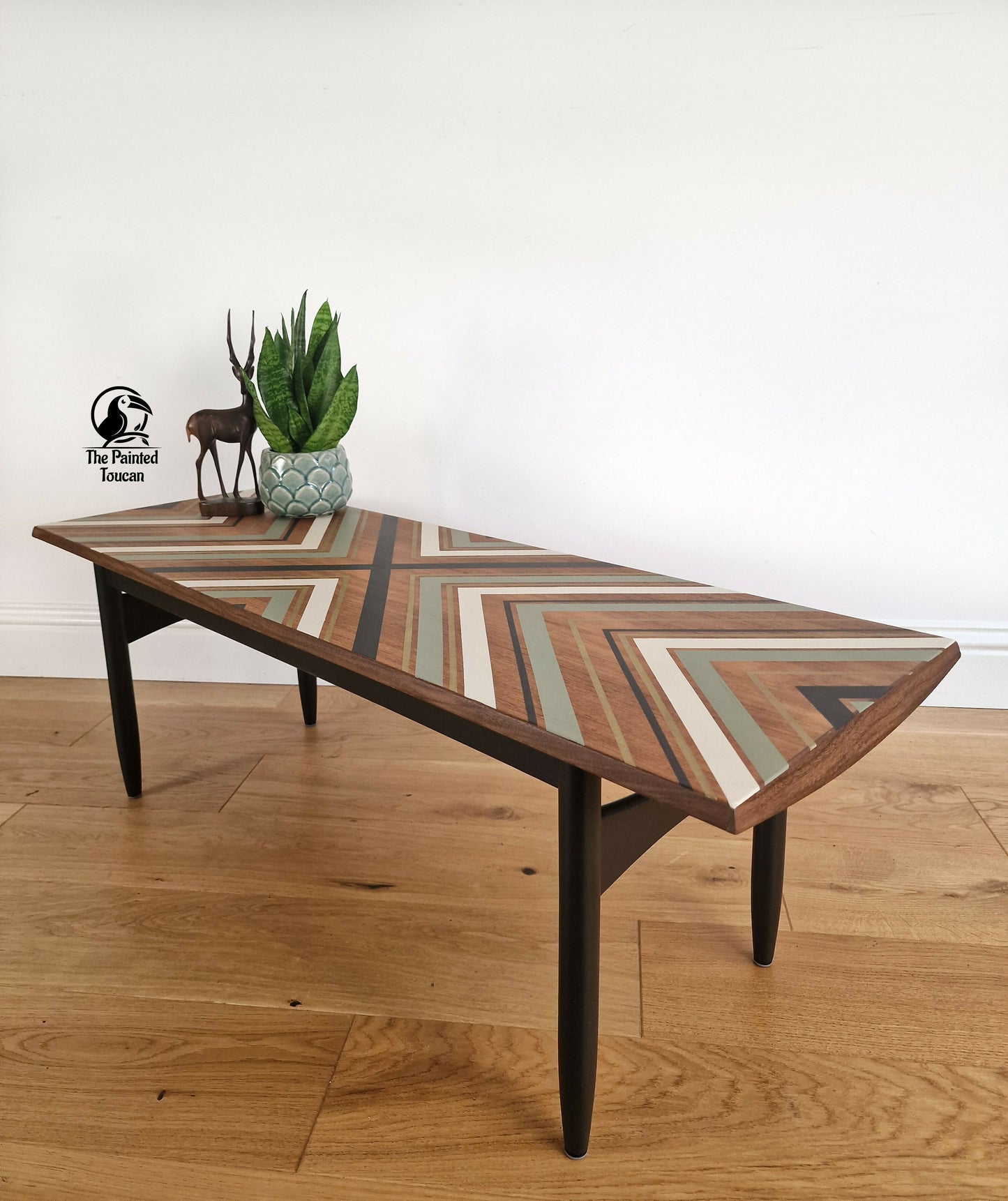 Large Mid-Century Teak Coffee Table customised with tape design