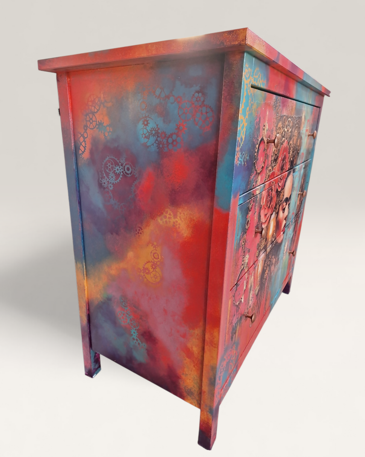 "Frida on Fire” Pink Blue 3 Drawers Chest