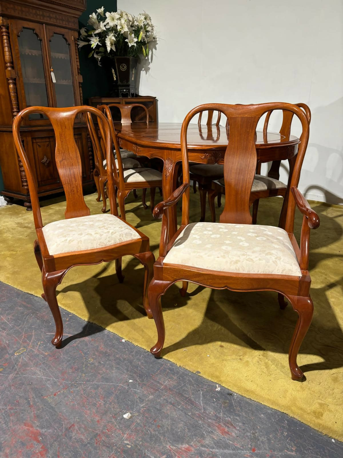 Vintage oriental style Chinese rosewood extending dining room table 2