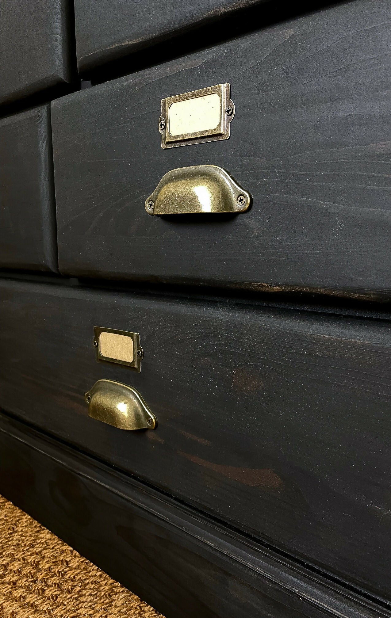 4ft Apothecary haberdashery "style" merchant bank chest of drawers sideboard Solid pine ebonized black x13 drawers