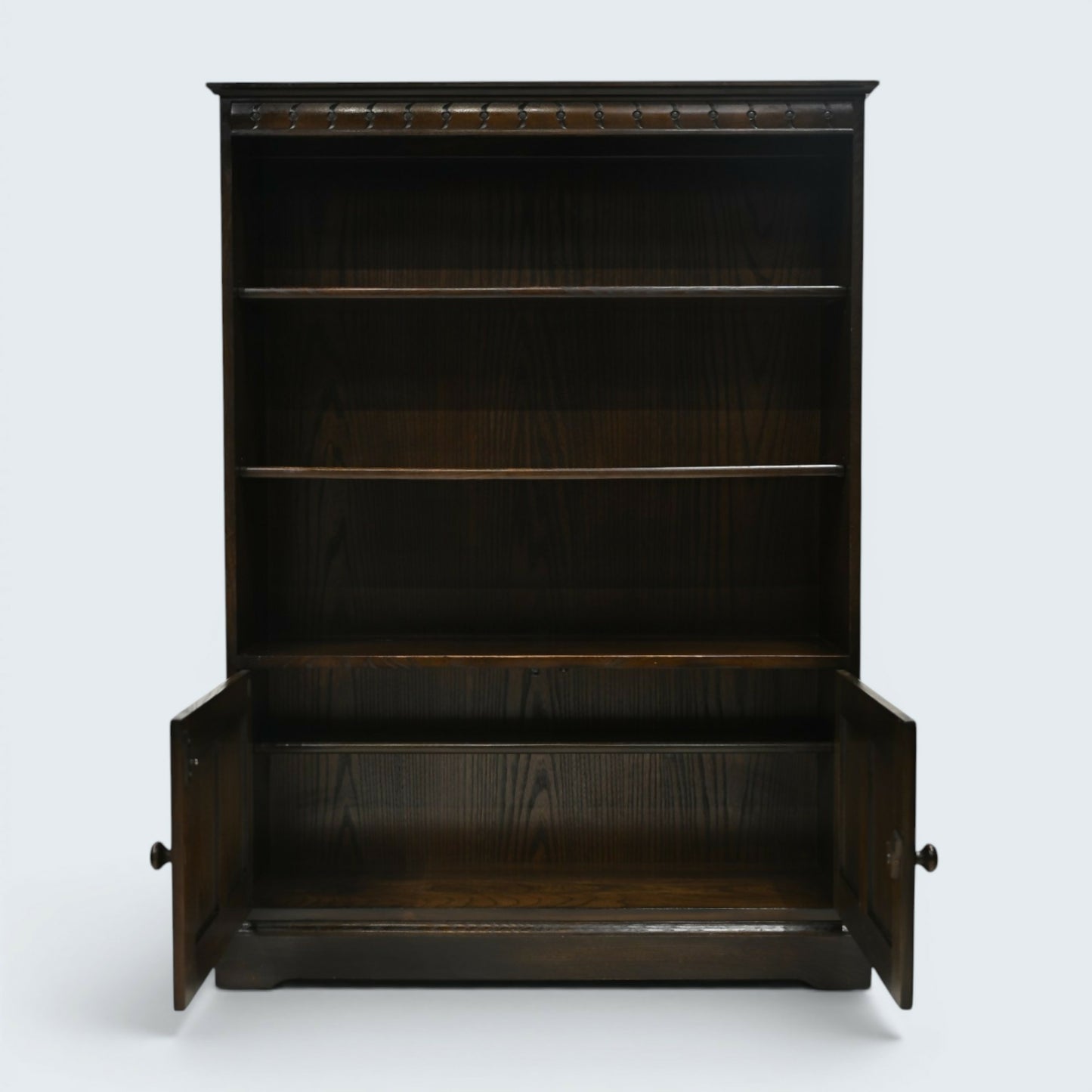 Ercol Wide Medium Bookcase 3 Shelves Cupboard Dark Finish FREE UK Delivery*