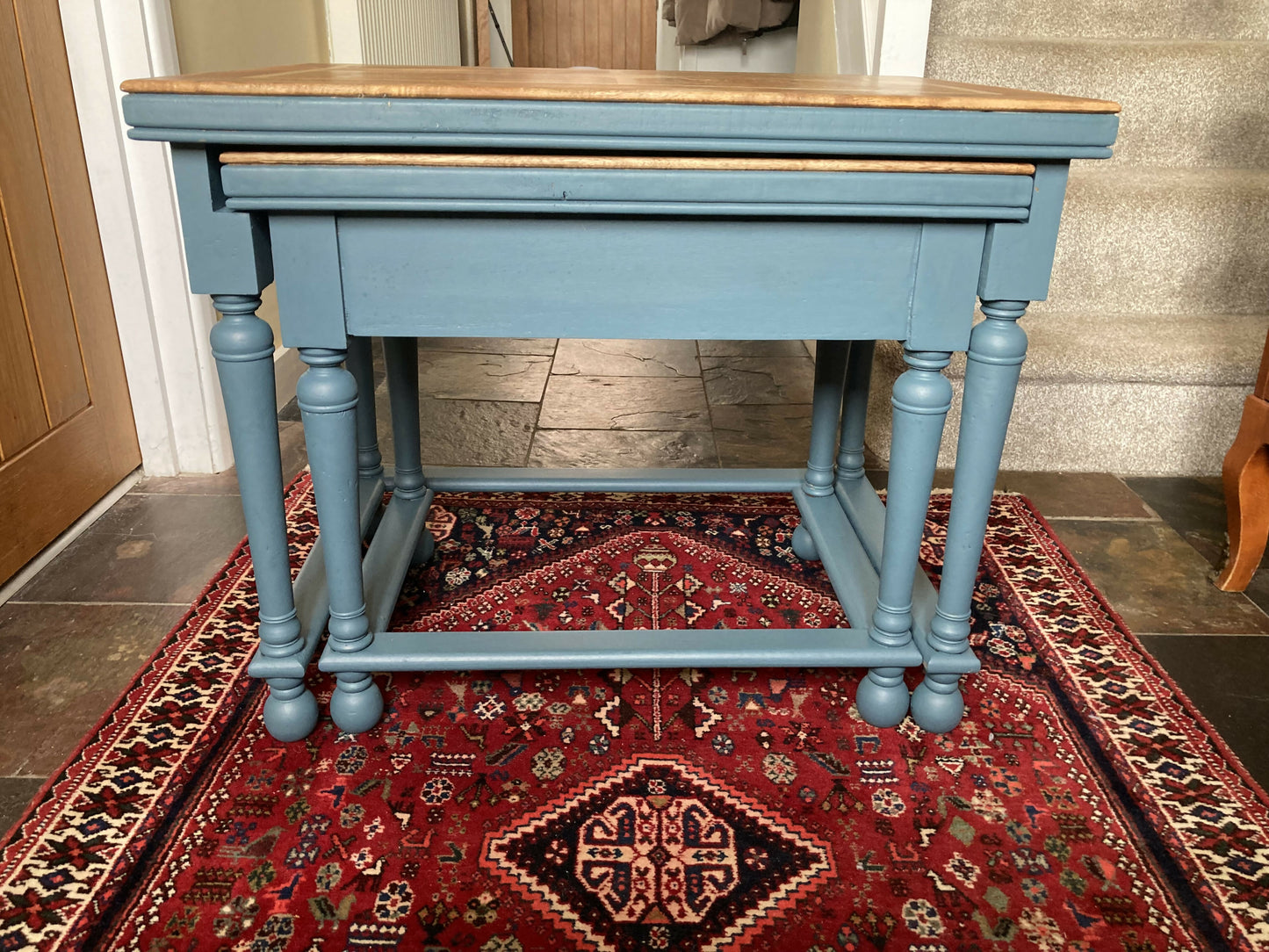 Solid Oak Inlaid Table Nest of 2