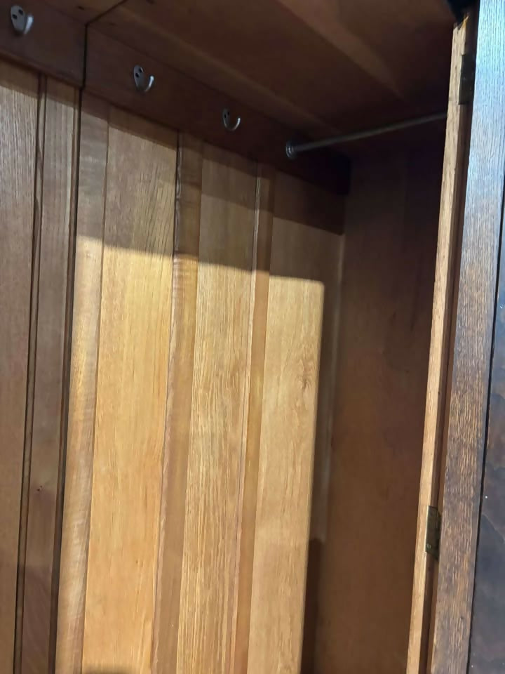 Vintage Oak Panelled Wardrobe with Central Mirror Doorbv