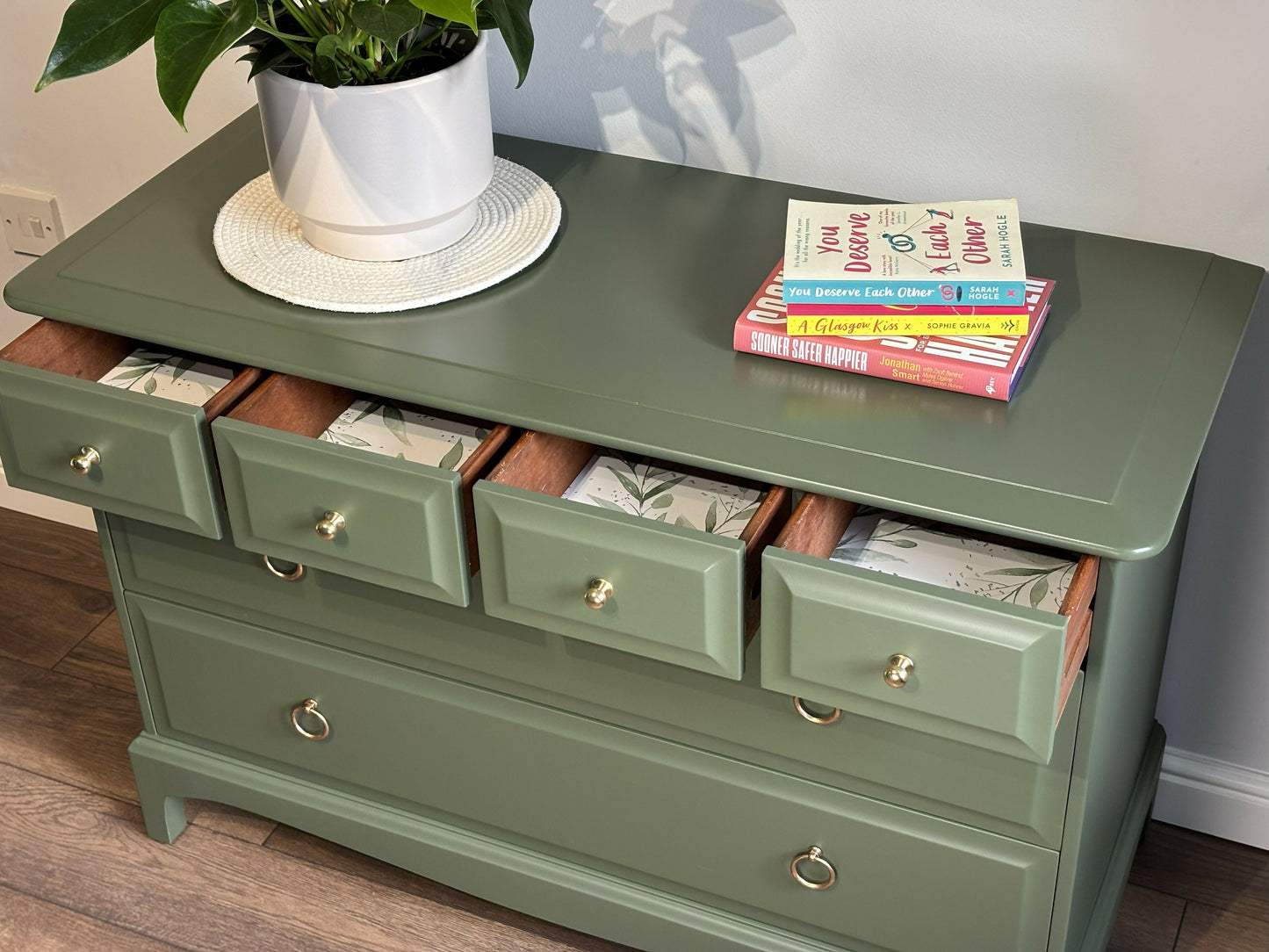 Stag Minstrel Chest of Drawers | Vintage Furniture Painted in Soft Green