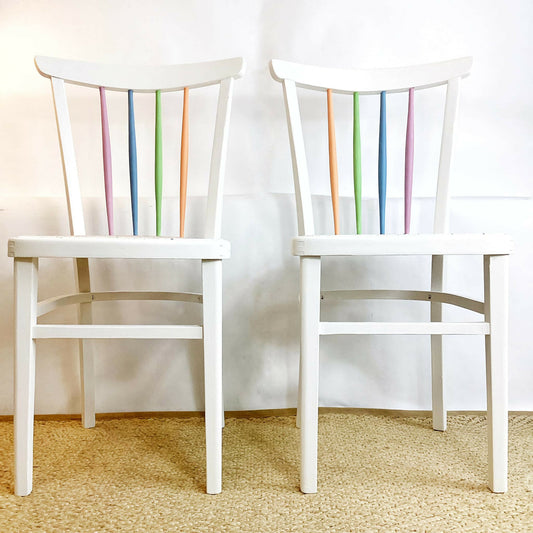 Pastel Rainbow And Chalky White Painted Spindle Back Chairs