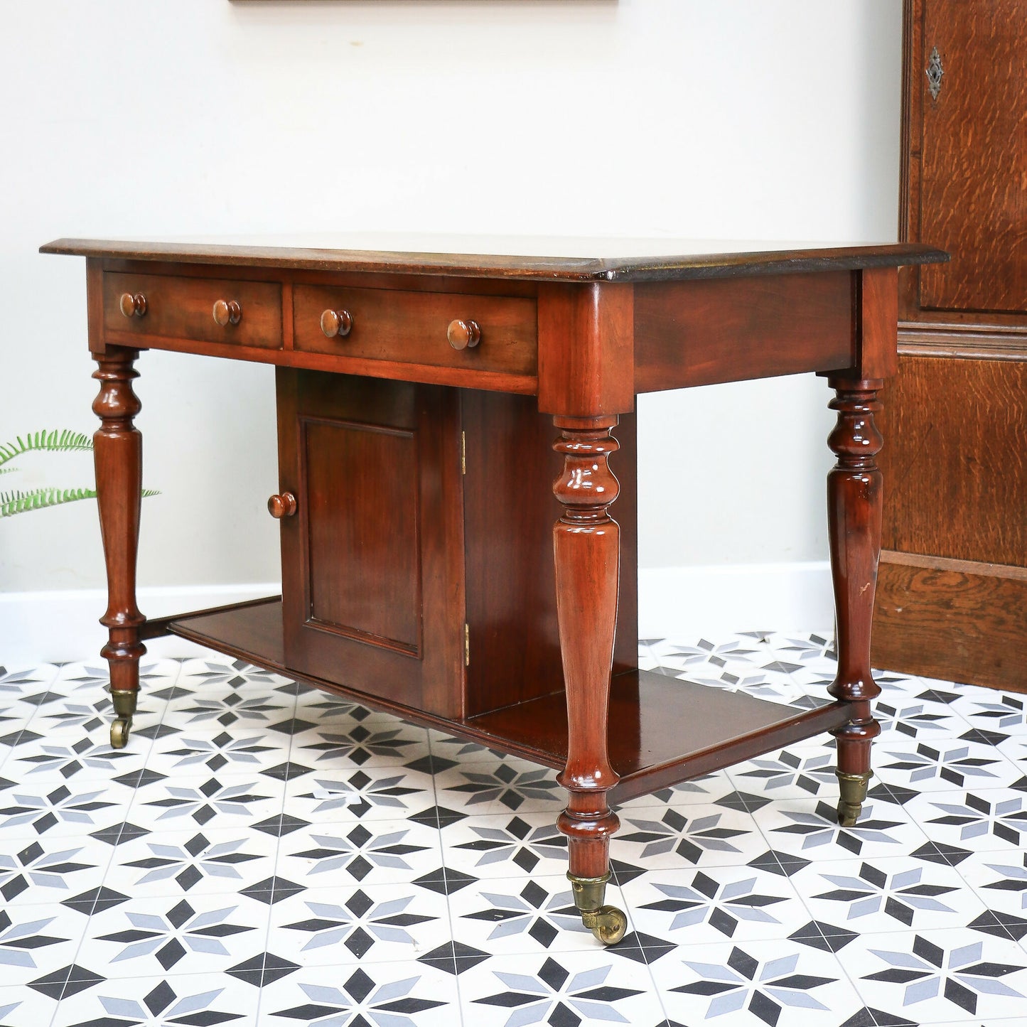 Victorian Mahogany Antique Side Table Wash Stand on Castors