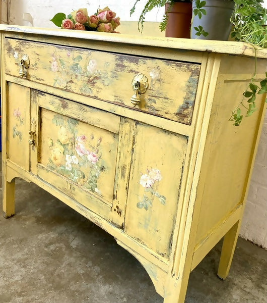 Yellow Buffet Cupboard with Roses
