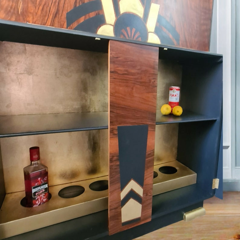 Art deco drinks cocktail tall cabinet IN NAVY