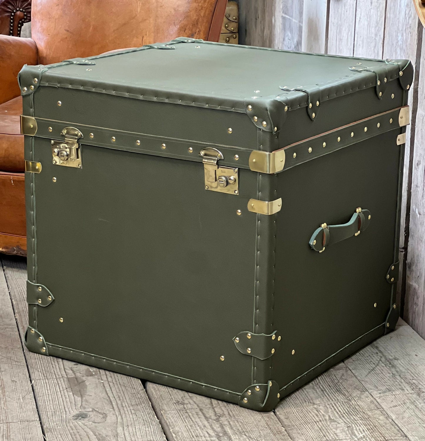 Luxury Leather Olive Green End Table Trunk