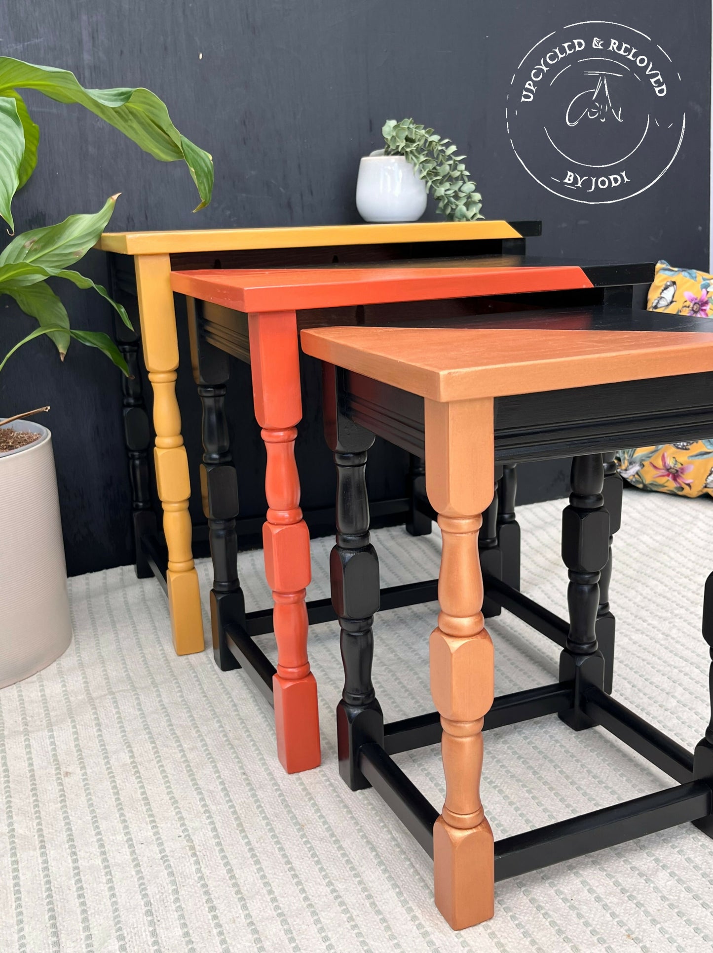 RETRO NEST OF TABLES IN BLACK, ORANGE & YELLOW