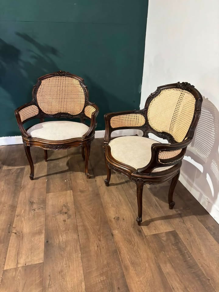 Pair Of French Louis XV Style Walnut Bergere Elbow Chairsmm