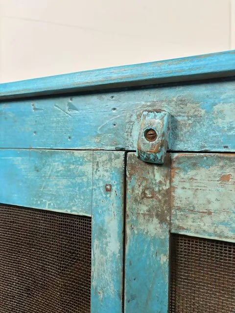 Industrial Style Reclaimed Distressed Blue Indian Cupboard