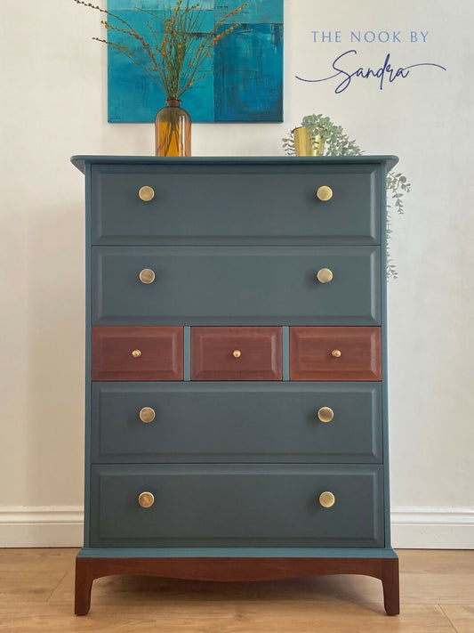 Stag Minstrel Chest of 7 Drawers upcycled in two tones Midcentury Modern