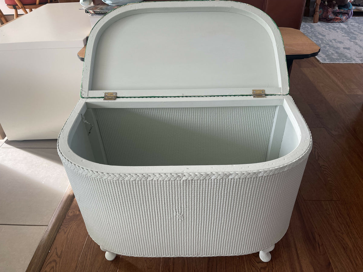 Mid size upcycled Lloyd loom style ottoman green