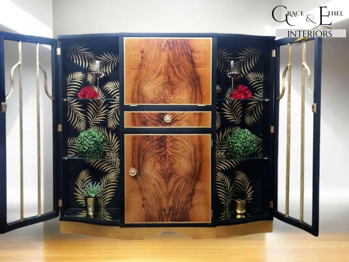 Art deco cocktail cabinet black and gold