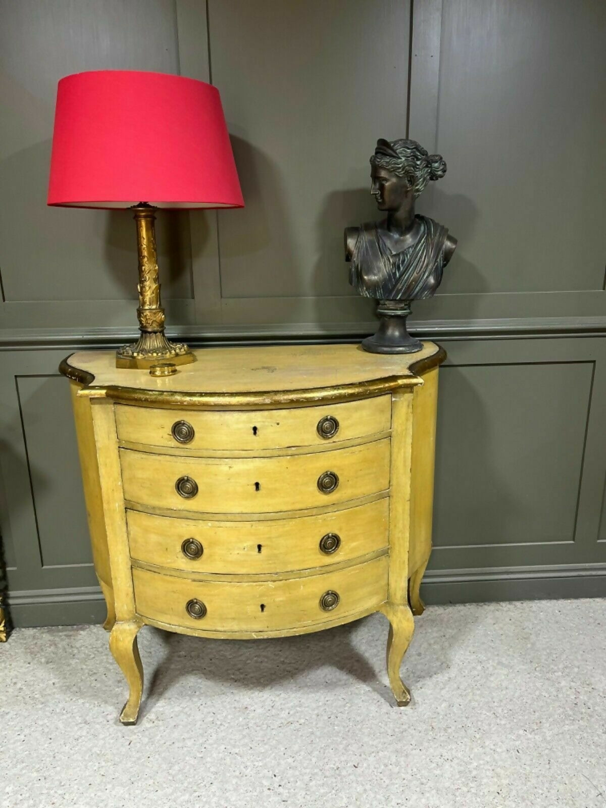 Vintage Yellow Painted Chest Of Drawers Italian Origin Gilded Banding Late 1890’s