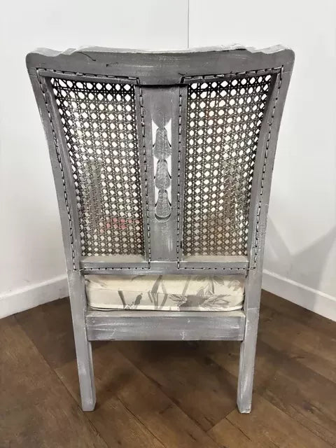 Vintage Painted Grey Cane Back Armchair / Bedroom Chair