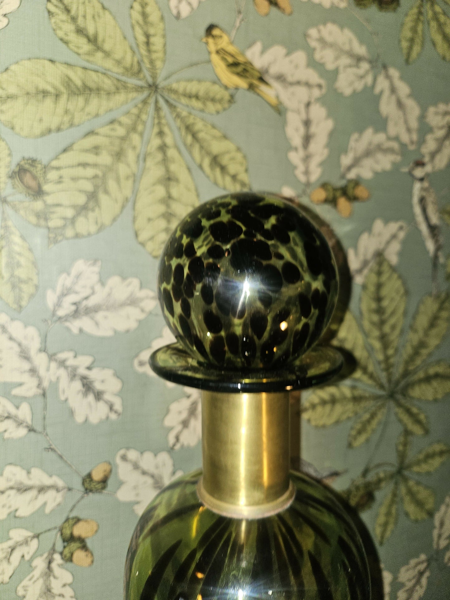 Green Glass Apothecary Bottle with Brass Collar