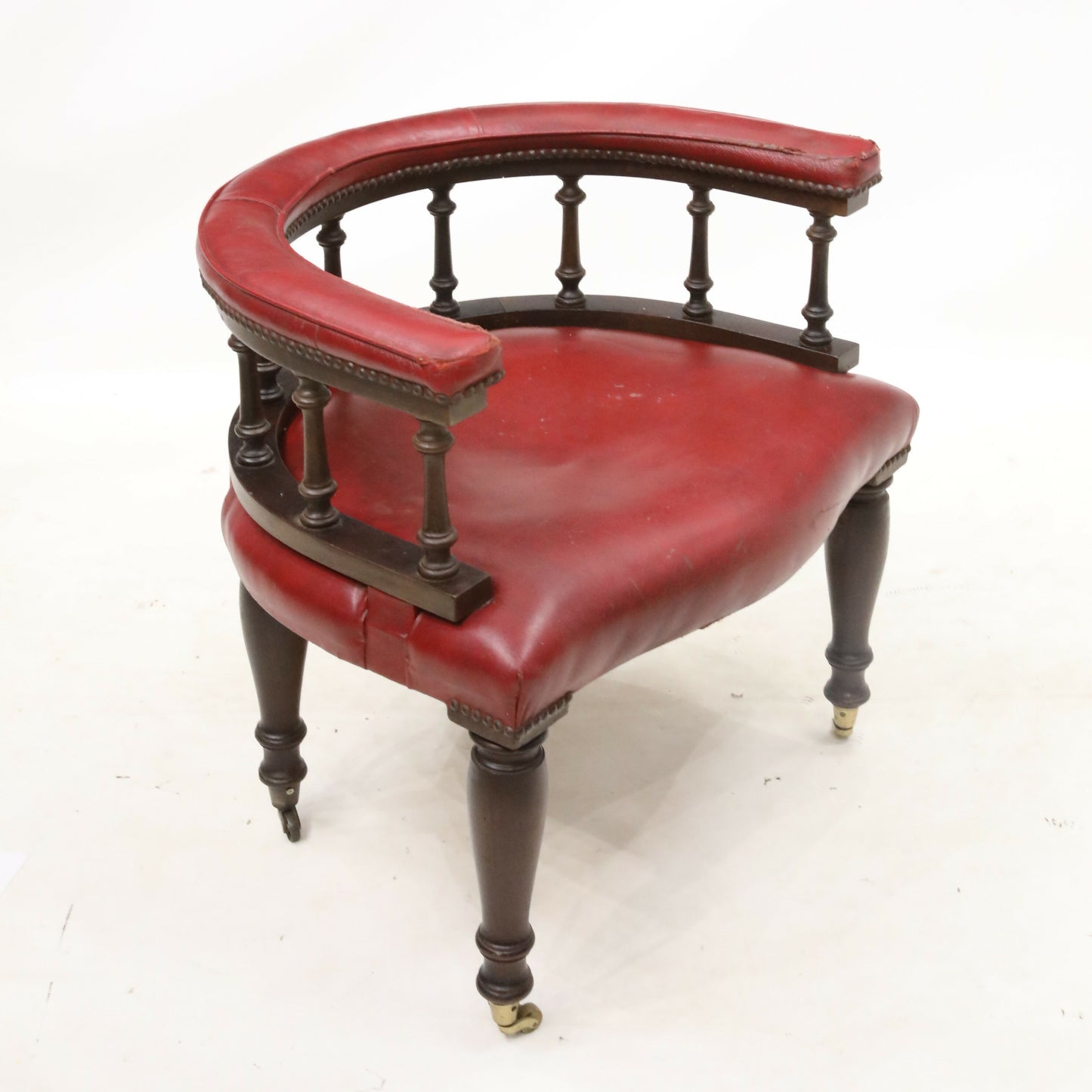 Antique Studded Red Leather Captains Armchair Tub Chair FREE UK Delivery. SBR9255/1906D