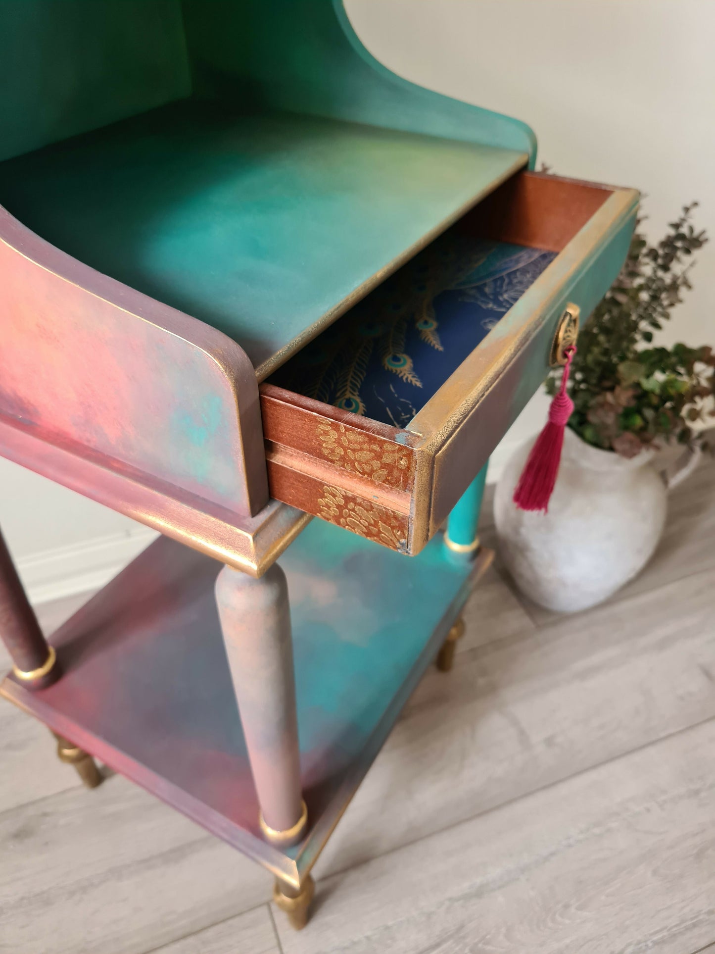 BOHO Bedside Bathroom Cabinet Cupboard Table Nightstand Upcycled Hand Painted